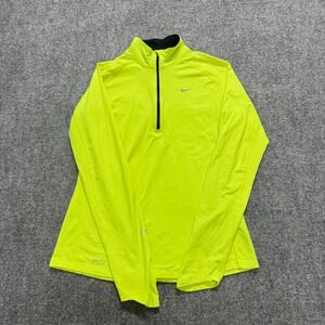 Nike Pullover Shirt Mens Large Neon Green Long Sleeve Running 1/4 Zip Mock Neck